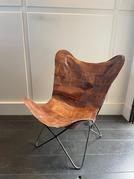 Vintage Leather Cognac Color Butterfly Chair