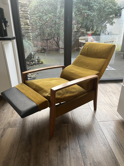 Armchair with reclining function, 60s, ochre yellow, light green