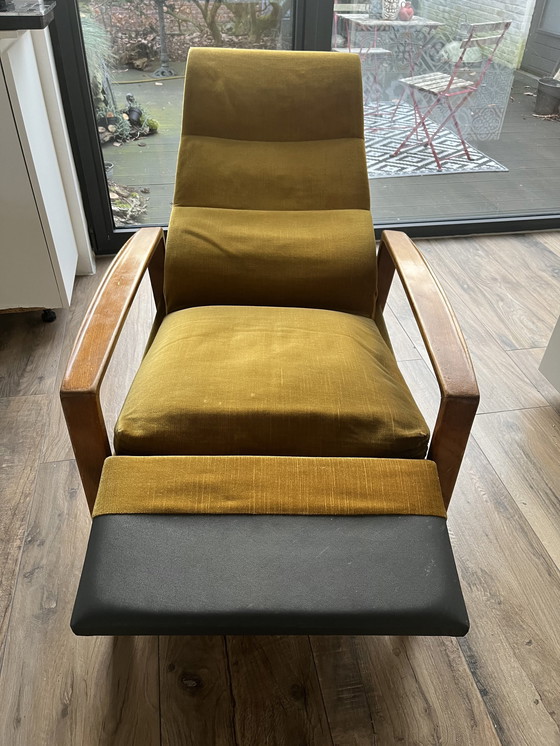 Image 1 of Armchair with reclining function, 60s, ochre yellow, light green