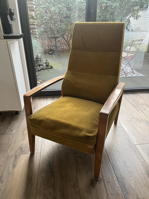 Armchair with reclining function, 60s, ochre yellow, light green