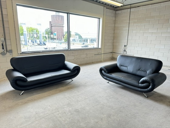 Image 1 of 2x Ferm Living 3-seater and 2-seater sofa black