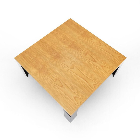 Image 1 of Vintage “Eretteo” square coffee table in ash veneered wood by Orni Halloween for Artemide, Italy 1970