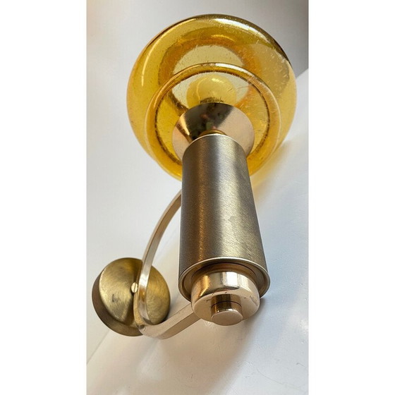 Image 1 of Lampada da parete vintage in ottone spazzolato e vetro soffiato, 1990