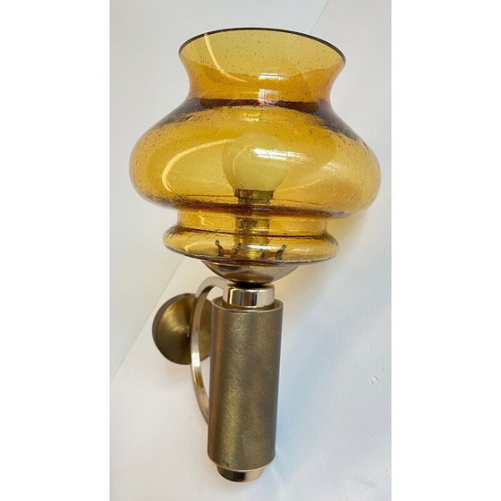 Image 1 of Lampada da parete vintage in ottone spazzolato e vetro soffiato, 1990