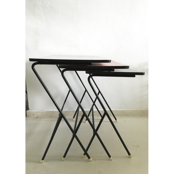 Image 1 of Set of 3 vintage industrial nesting tables by Pilastro, Sweden 1960