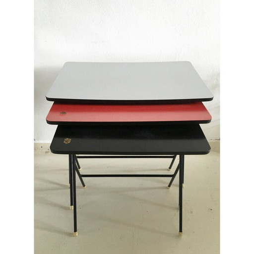 Set of 3 vintage industrial nesting tables by Pilastro, Sweden 1960