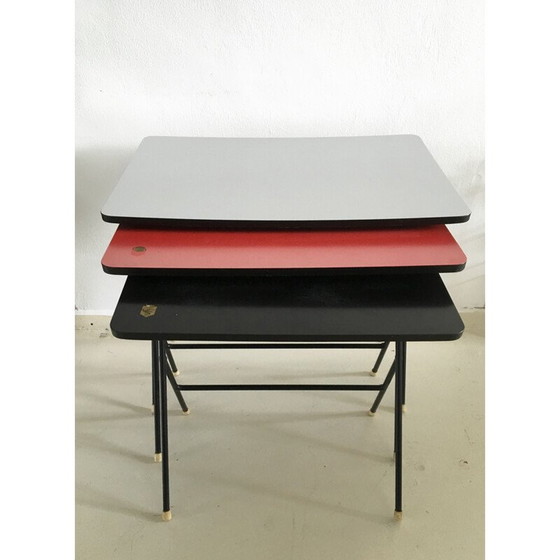 Image 1 of Set of 3 vintage industrial nesting tables by Pilastro, Sweden 1960