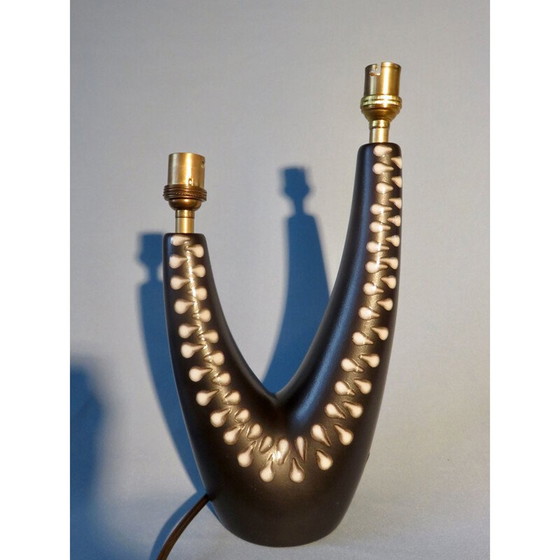 Image 1 of Vintage stoneware bedside lamp with two assymetrical arms from Soholm, Denmark 1955