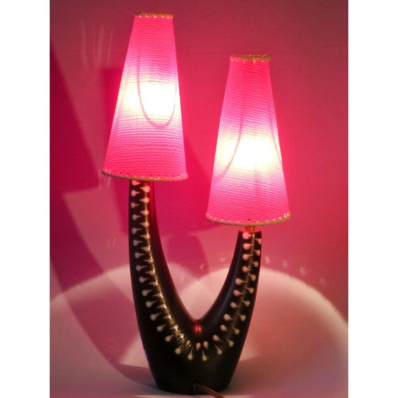 Image 1 of Vintage stoneware bedside lamp with two assymetrical arms from Soholm, Denmark 1955