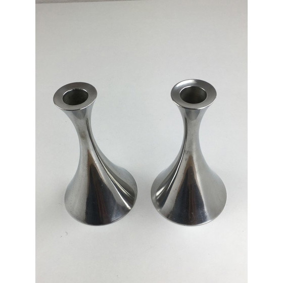 Image 1 of Pair of vintage Art Deco pewter candlesticks by Just Andersen, Denmark 1940s