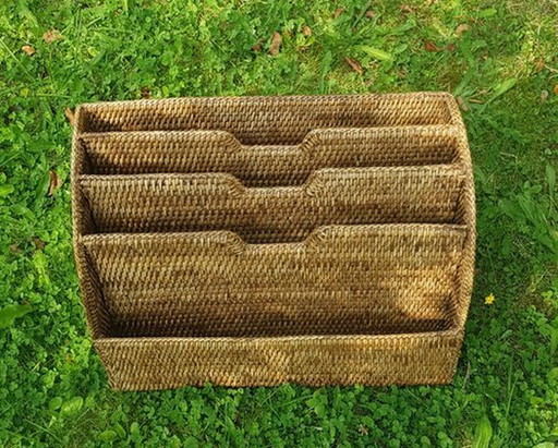 Tan Wicker Newspaper Stand