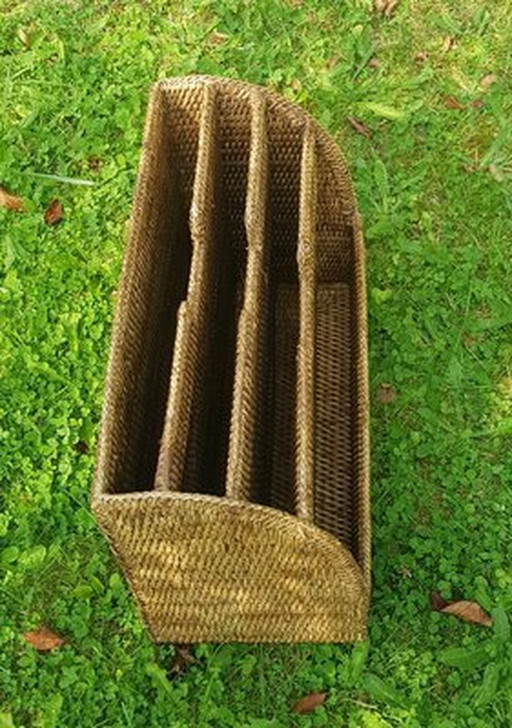 Tan Wicker Newspaper Stand