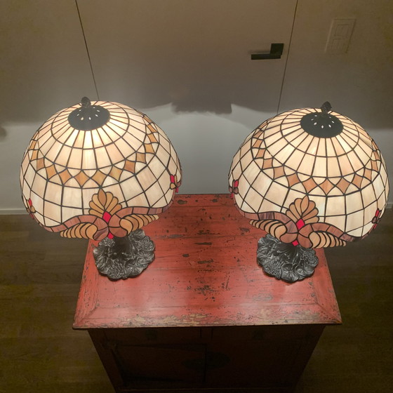 Image 1 of Lampade da tavolo a forma di libellula in stile Tiffany