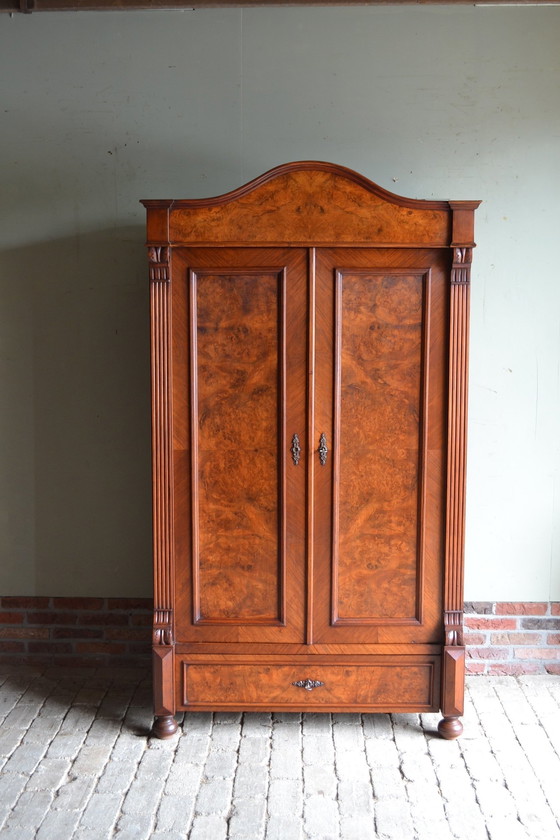 Image 1 of Antique Walnut Art Deco Bow Cabinet