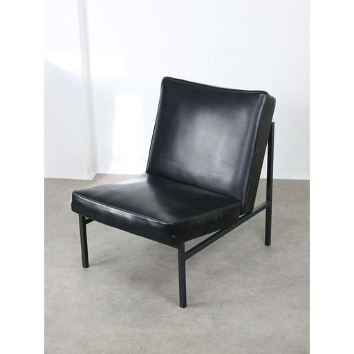 Vintage Bauhaus armchair in black faux leather, 1960