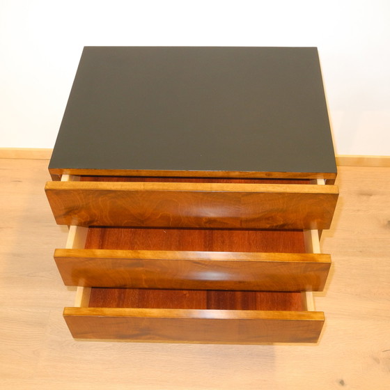 Image 1 of Mini chest of drawers, flamed stained birch with black formica top, 1960s