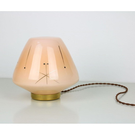 Image 1 of Midcentury glass & brass table lamp