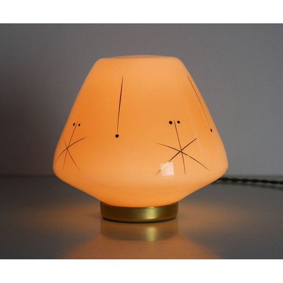 Image 1 of Midcentury glass & brass table lamp