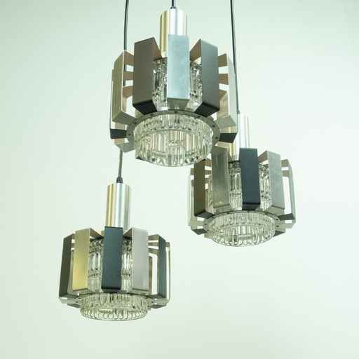 3-piece ceiling light, stainless steel, 1960s