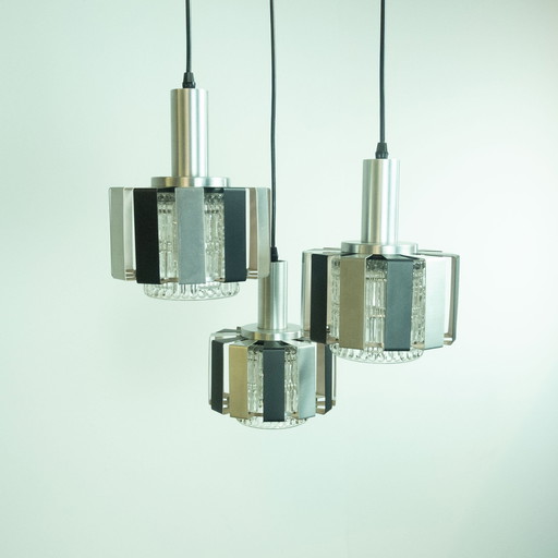 3-piece ceiling light, stainless steel, 1960s