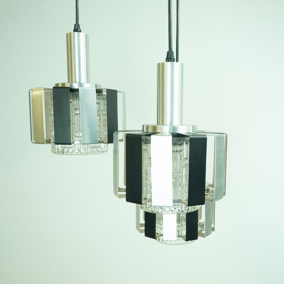 Image 1 of 3-piece ceiling light, stainless steel, 1960s