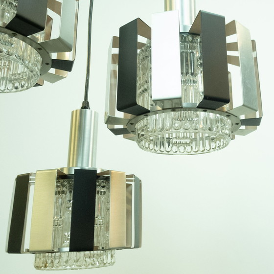 Image 1 of 3-piece ceiling light, stainless steel, 1960s