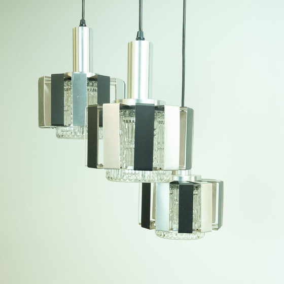 Image 1 of 3-piece ceiling light, stainless steel, 1960s