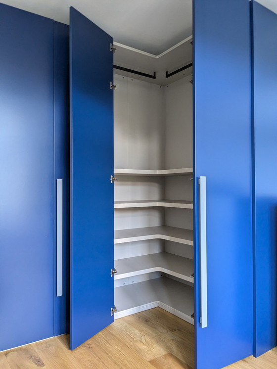 Image 1 of Novamobili Corner Wardrobe With Revolving Doors Blue + Dresser Blue / Light Blue