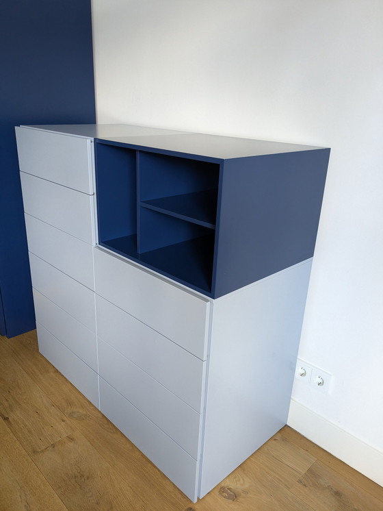 Image 1 of Novamobili Corner Wardrobe With Revolving Doors Blue + Dresser Blue / Light Blue