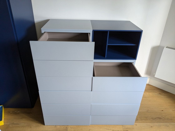 Image 1 of Novamobili Corner Wardrobe With Revolving Doors Blue + Dresser Blue / Light Blue