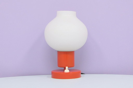 Orange Metal Table Lamp Milk Glass Globe