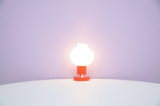 Image 1 of Orange Metal Table Lamp Milk Glass Globe