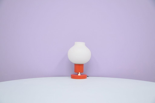 Orange Metal Table Lamp Milk Glass Globe