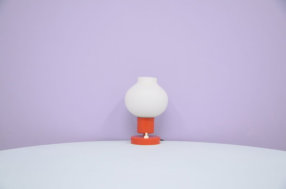 Image 1 of Orange Metal Table Lamp Milk Glass Globe