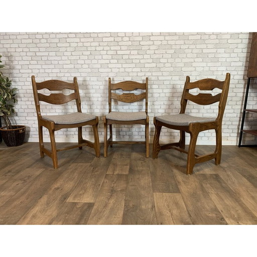 Set of 3 vintage chairs by Guillerme et chambron, 1950
