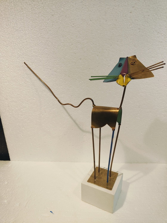 Image 1 of Vintage Jarc cat statue on pedestal unique