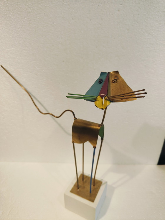 Image 1 of Vintage Jarc cat statue on pedestal unique