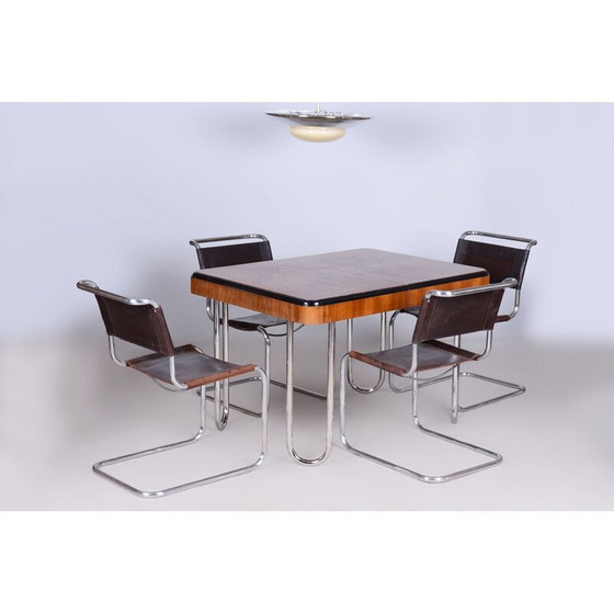 Image 1 of Vintage Bauhaus extendable dining table in walnut veneer and chrome, Czechoslovakia 1930