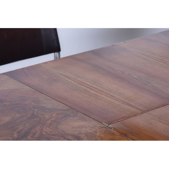 Image 1 of Vintage Bauhaus extendable dining table in walnut veneer and chrome, Czechoslovakia 1930