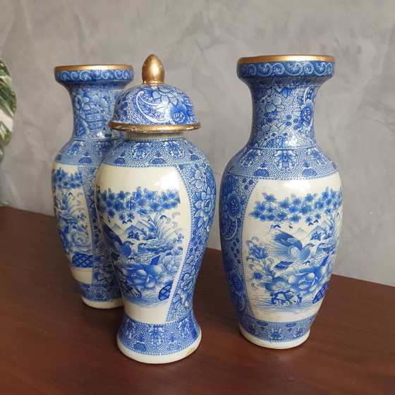 Image 1 of Vintage Japanese Vase Set 3 Pieces