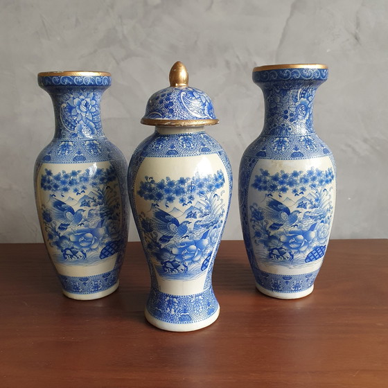 Image 1 of Vintage Japanese Vase Set 3 Pieces