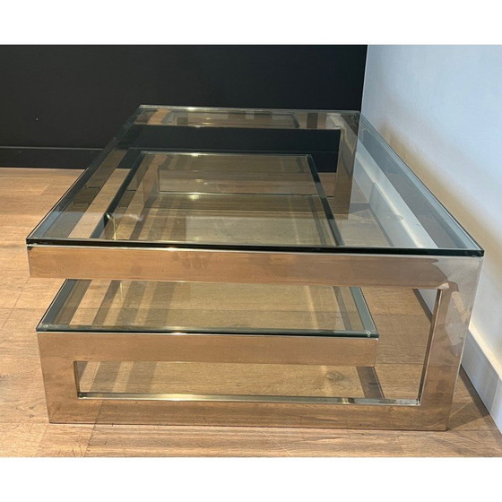 Image 1 of Vintage chrome coffee table with double glass slab, 1970