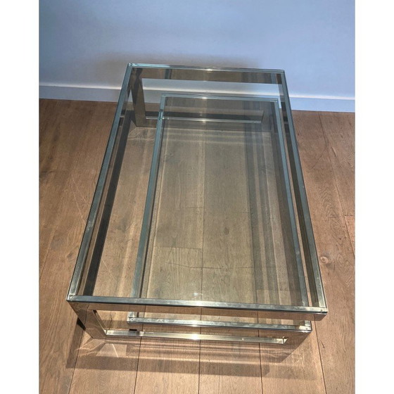 Image 1 of Vintage chrome coffee table with double glass slab, 1970