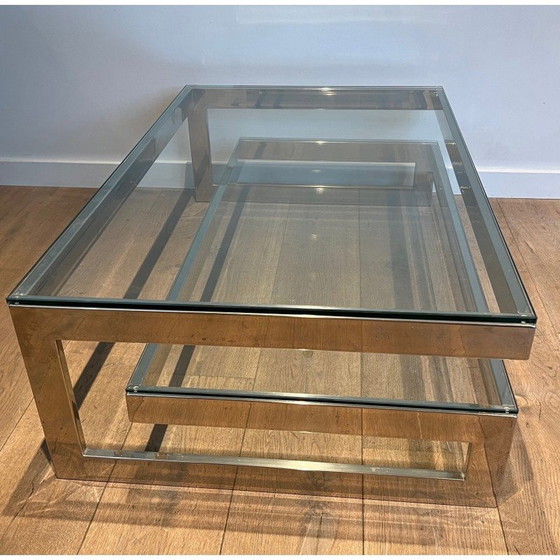 Image 1 of Vintage chrome coffee table with double glass slab, 1970