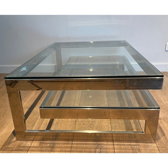Image 1 of Vintage chrome coffee table with double glass slab, 1970