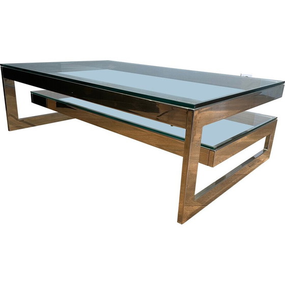 Image 1 of Vintage chrome coffee table with double glass slab, 1970