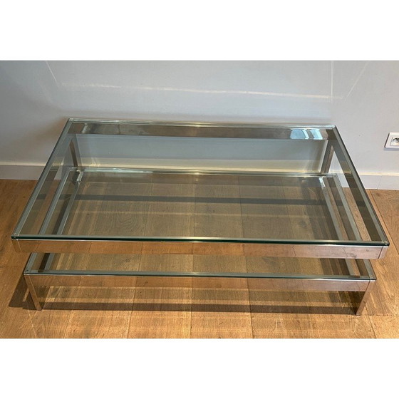 Image 1 of Vintage chrome coffee table with double glass slab, 1970
