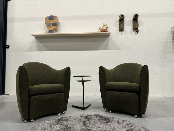 Image 1 of 2 Leolux Shaman Armchair With Hocker Green Fabric