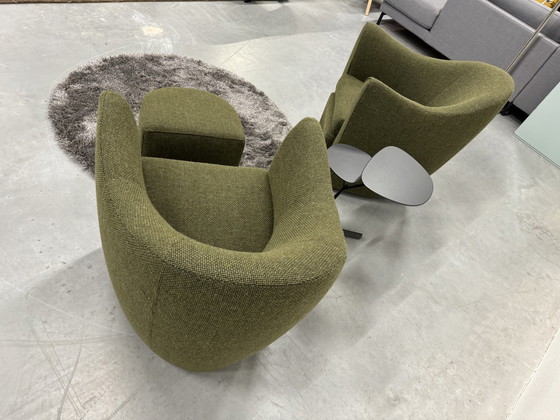 Image 1 of 2 Leolux Shaman Armchair With Hocker Green Fabric