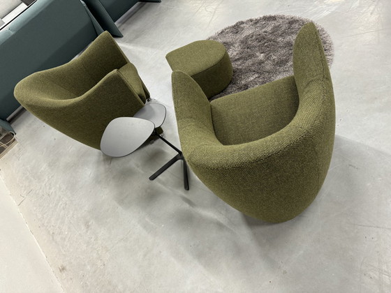 Image 1 of 2 Leolux Shaman Armchair With Hocker Green Fabric